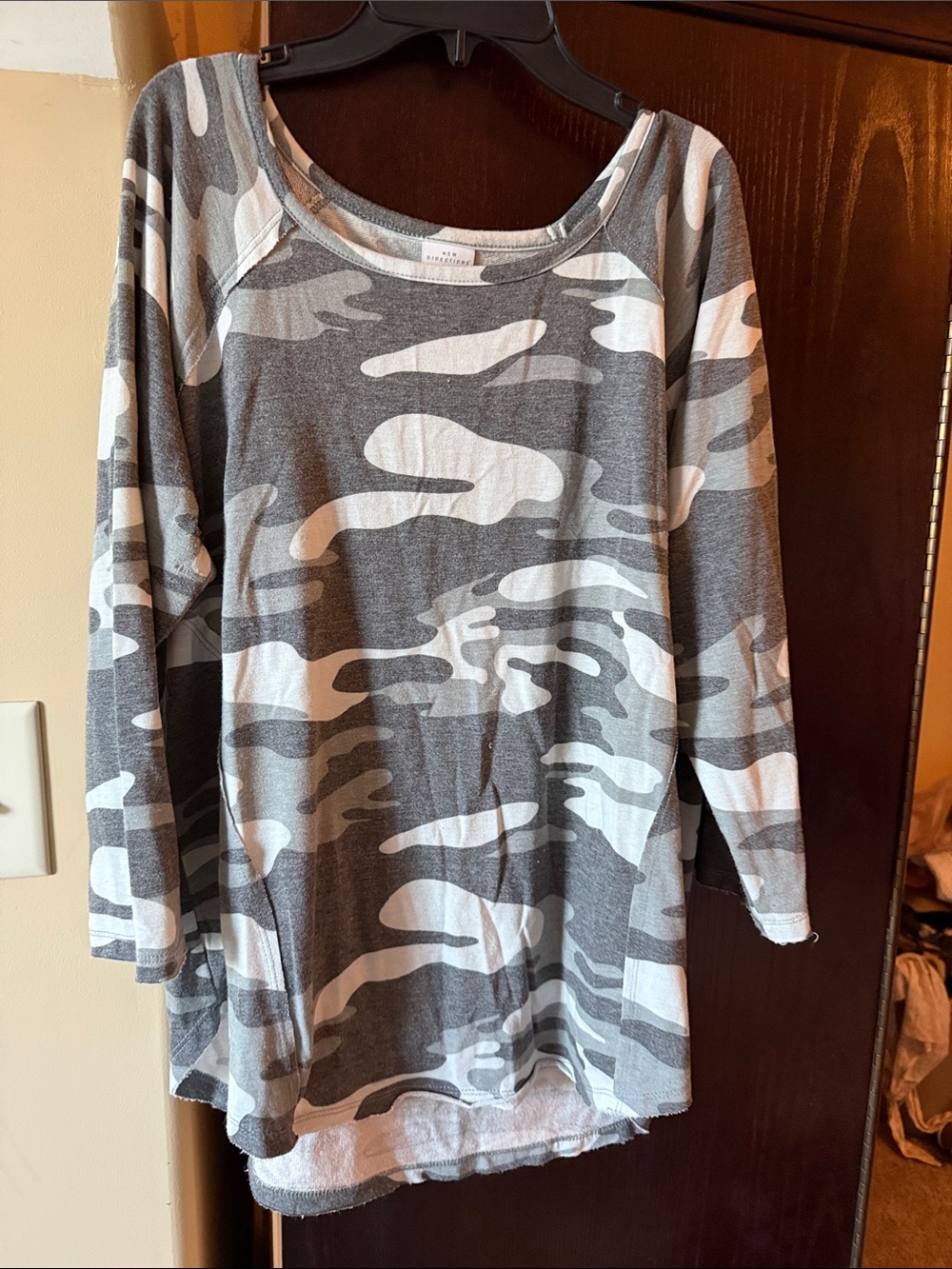 new directions Grey & White Camo Long Sleeve Tee